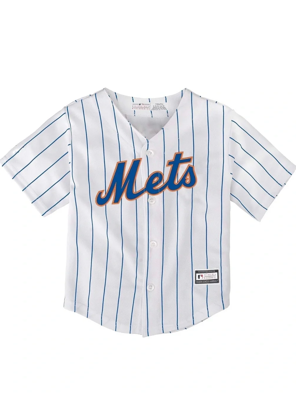 Majestic White and Blue Pinstripe Mets Kids Baseball Jersey